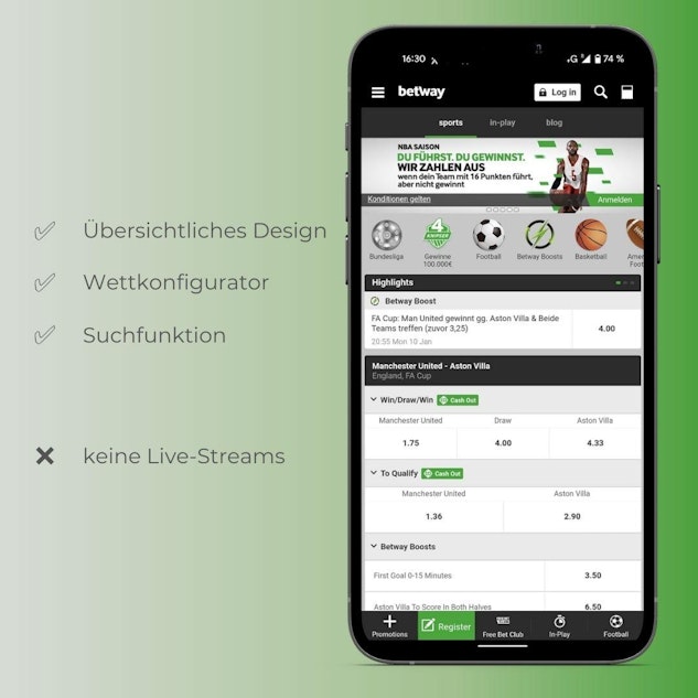 Betway Fussball Wetten App