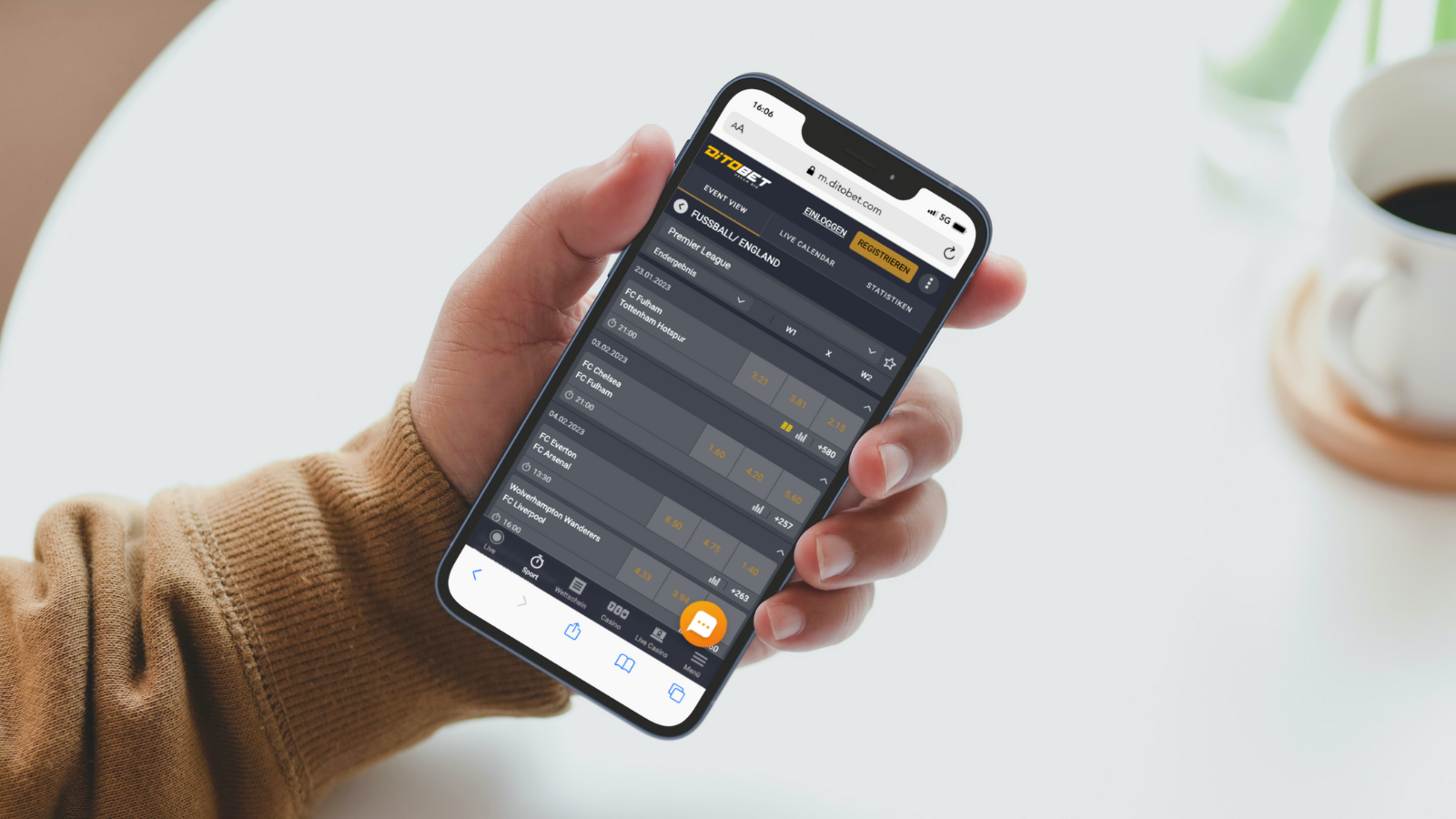 Ditobet Fussball Wettmarkt auf dem smartphone