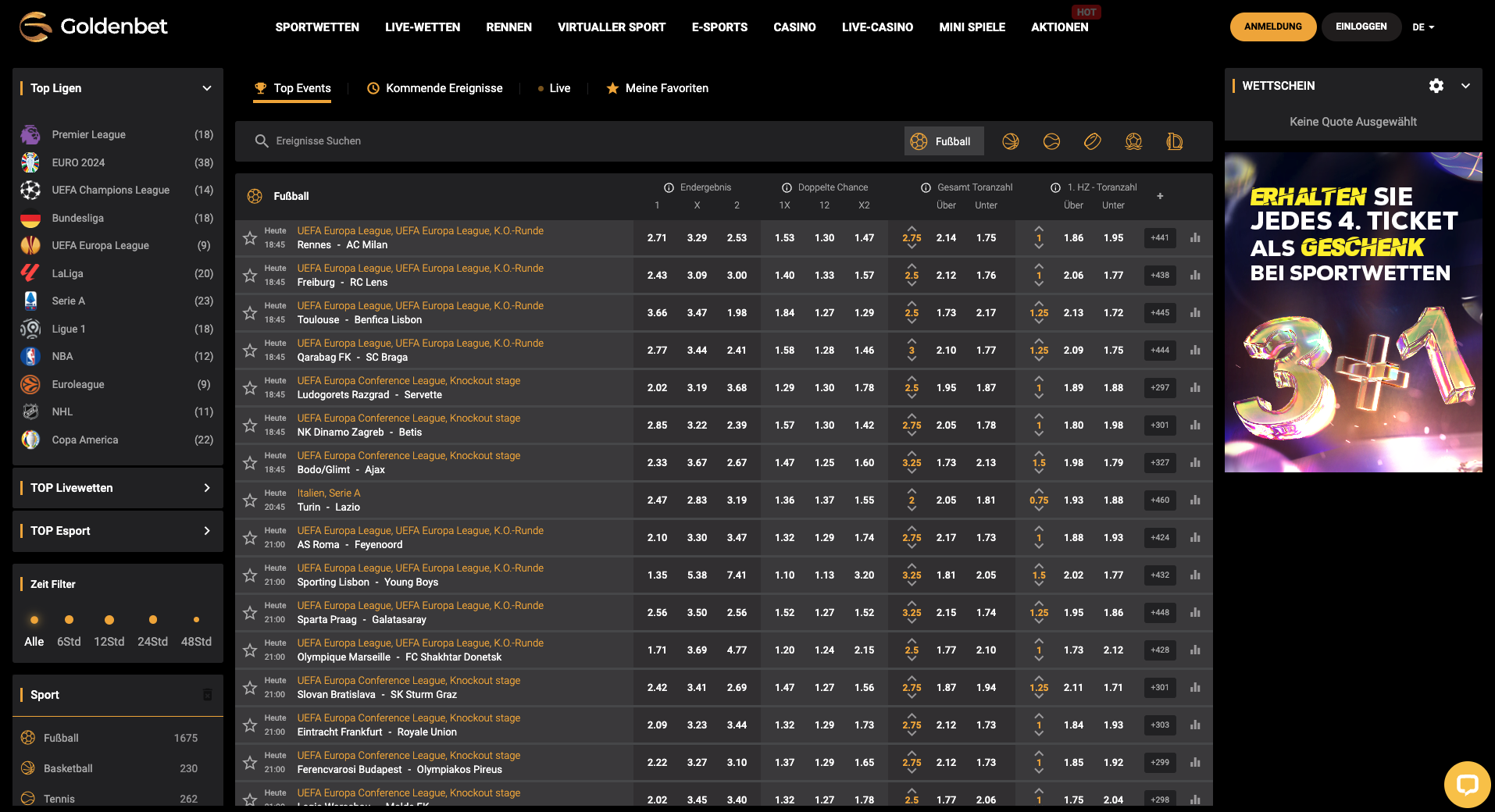 Goldenbet Sportwettenangebot