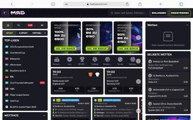 Madcasino Sportwetten Bereich