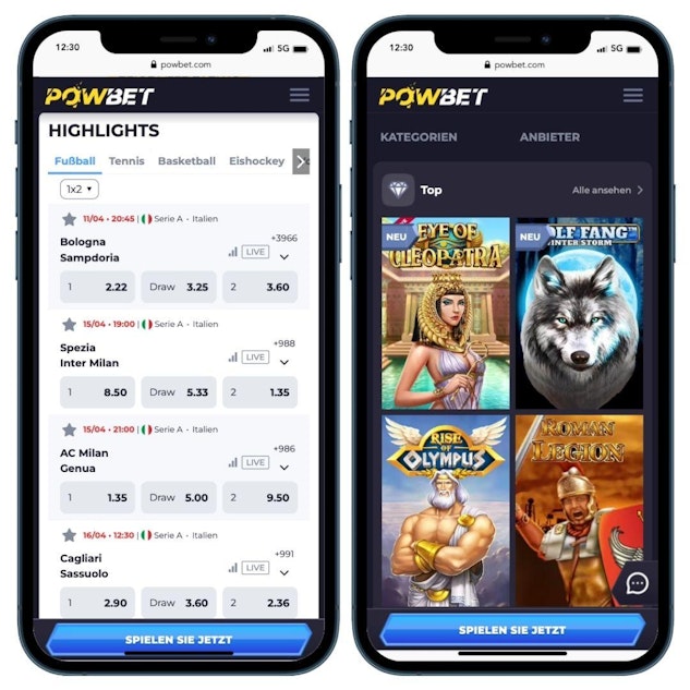 Powbet mobile Ansicht