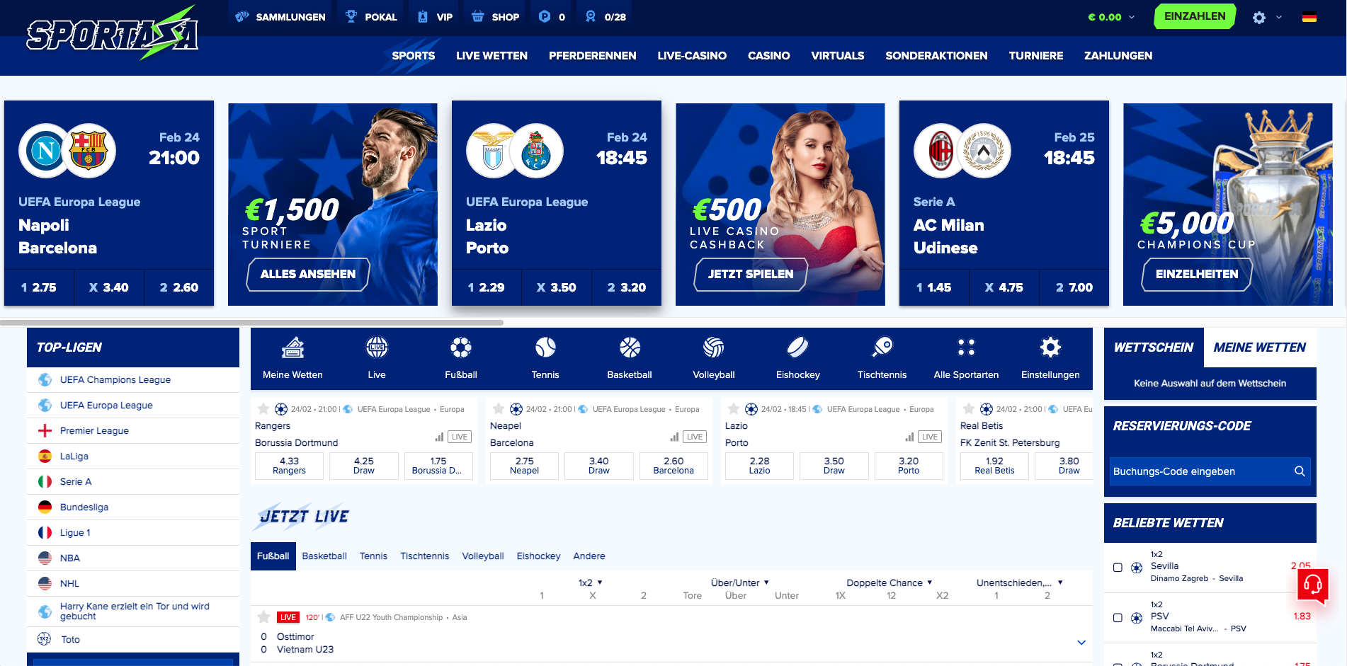 Sportaza Live Wetten